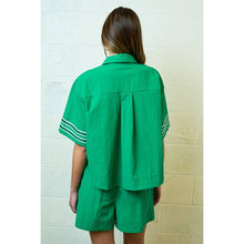 Load image into Gallery viewer, Green Glitter Striped Sleeve Polo Shirt
