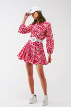 Load image into Gallery viewer, Pink Floral Print Mini Pleated Dress