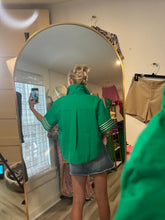 Load image into Gallery viewer, Green Glitter Striped Sleeve Polo Shirt