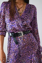 Load image into Gallery viewer, Purple Animal Print Wrap Dress With Ruffle Skirt