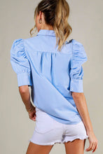 Load image into Gallery viewer, Collared Neck Short Puff Sleeve Striped Blouse VT81707