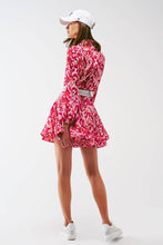 Load image into Gallery viewer, Pink Floral Print Mini Pleated Dress