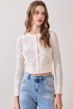Load image into Gallery viewer, Openwork Cropped Knit Button Down Cardigan