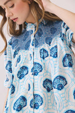 Load image into Gallery viewer, Shell Print Smocked Yoke Button Down Top