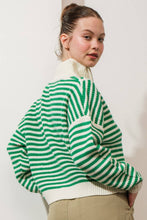 Load image into Gallery viewer, Preppy Californian Half-zip Striped Sweater-GREEN