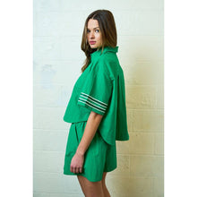 Load image into Gallery viewer, Green Glitter Striped Sleeve Polo Shirt
