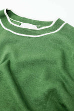 Load image into Gallery viewer, Green short sleeve sweater with white line detail