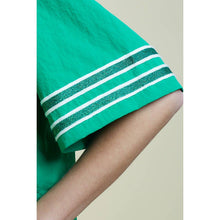 Load image into Gallery viewer, Green Glitter Striped Sleeve Polo Shirt