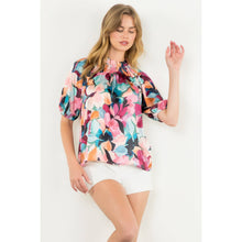 Load image into Gallery viewer, Smocked Neck Puff Sleeve Floral Top