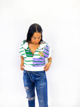 Load image into Gallery viewer, Striped 1/4 Zip Top with cap sleeve