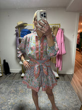 Load image into Gallery viewer, Blue and Coral Long Sleeve Blouse