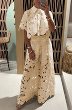 Load image into Gallery viewer, Crochet Floral Lace Button-down shirts & wide leg pant set
