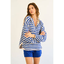 Load image into Gallery viewer, Half-Zip French Terry Stripe Hoodie Pullover