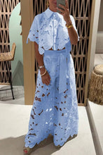 Load image into Gallery viewer, Crochet Floral Lace Button-down shirts & wide leg pant set