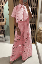 Load image into Gallery viewer, Crochet Floral Lace Button-down shirts & wide leg pant set