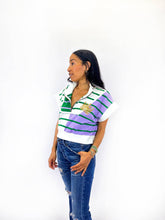 Load image into Gallery viewer, Striped 1/4 Zip Top with cap sleeve