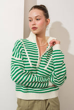 Load image into Gallery viewer, Preppy Californian Half-zip Striped Sweater-GREEN