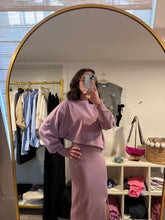 Load image into Gallery viewer, Lavender Asymmetrical Top with Knit Skirt Set