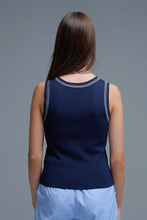 Load image into Gallery viewer, Navy Sleeveless Knit Top with Metallic Trim