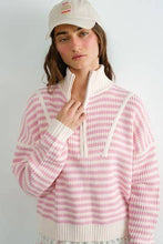 Load image into Gallery viewer, Preppy Californian Half-zip Striped Sweater-GREEN