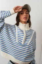 Load image into Gallery viewer, Preppy Californian Half-zip Striped Sweater-GREEN