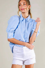 Load image into Gallery viewer, Collared Neck Short Puff Sleeve Striped Blouse VT81707
