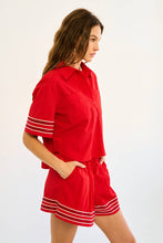 Load image into Gallery viewer, Glitter Striped Sleeve Polo Shirt