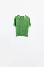 Load image into Gallery viewer, Green short sleeve sweater with white line detail