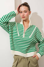 Load image into Gallery viewer, Preppy Californian Half-zip Striped Sweater-GREEN