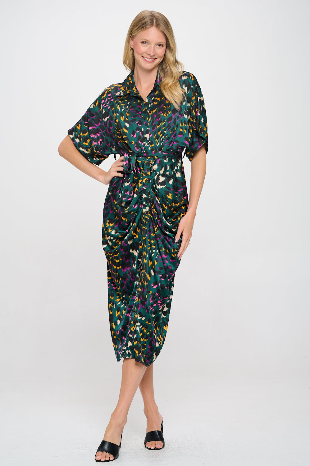 Leopard Green Faux Wrap Dress – TRIO