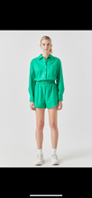 Load image into Gallery viewer, Green Long Sleeve Button Front Romper