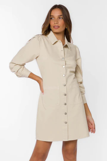white christmas dresses Cream Denim Button Front Dress – TRIO