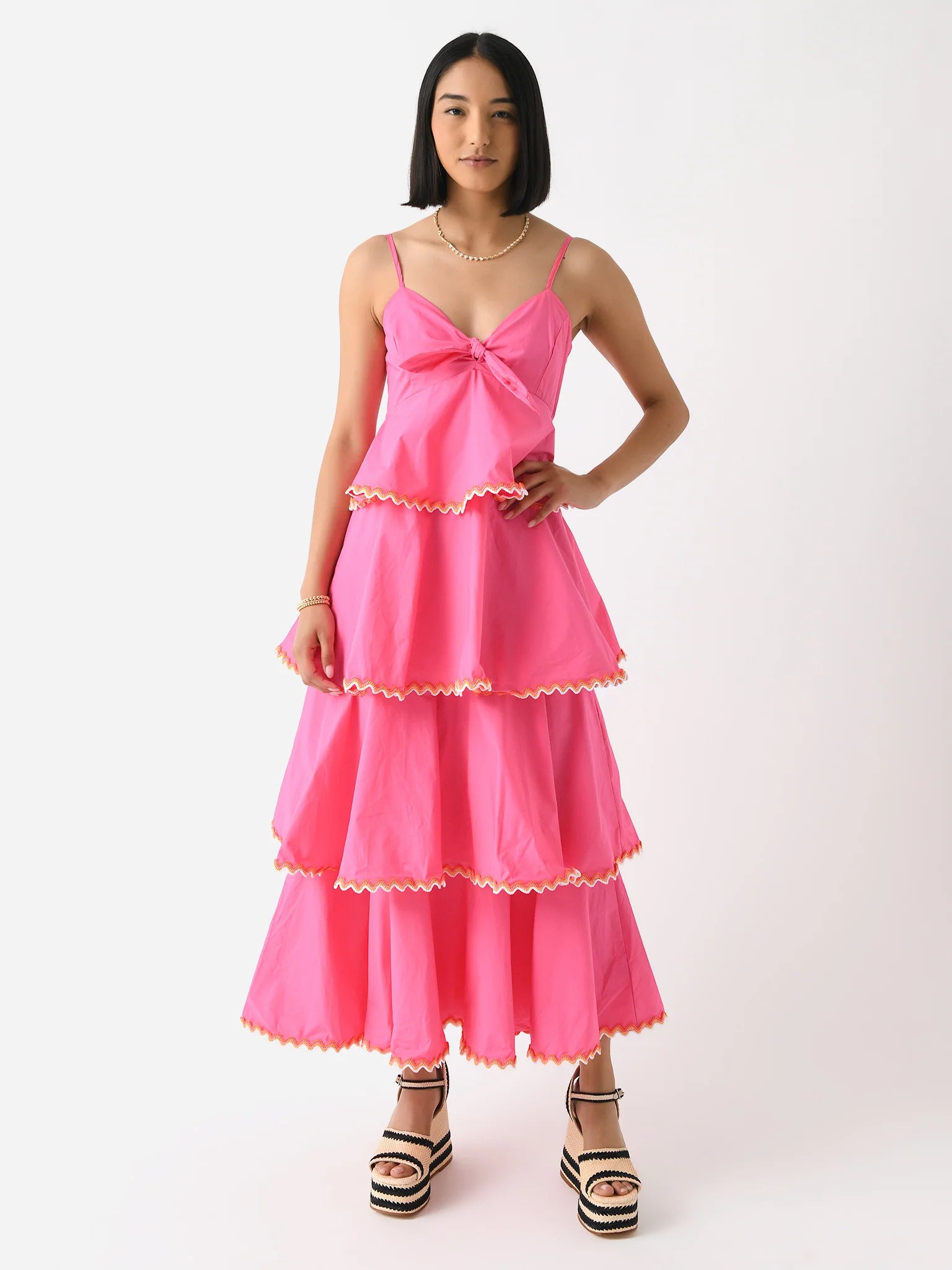 Hot Pink Tiered Maxi Dress with Contrast Trim – TRIO