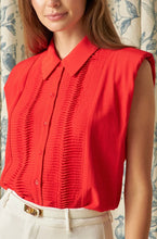 Load image into Gallery viewer, Red Sleeveless Button Front Blouse with Pintuck Details