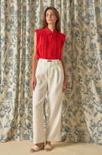 Load image into Gallery viewer, Red Sleeveless Button Front Blouse with Pintuck Details