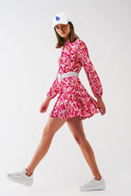 Load image into Gallery viewer, Pink Floral Print Mini Pleated Dress