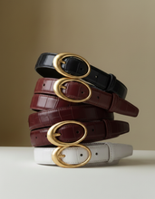 Load image into Gallery viewer, Croco Clean Stitched Belt with Oval Buckle