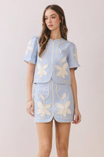 Load image into Gallery viewer, Floral Appliqué Front Slit Mini Skirt (matching top available)