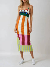 Load image into Gallery viewer, Color block stripes strappy sundress