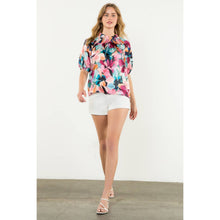 Load image into Gallery viewer, Smocked Neck Puff Sleeve Floral Top