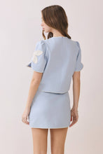 Load image into Gallery viewer, Appliqué Floral Short Puff Sleeve Structured Top (matching skirt available)