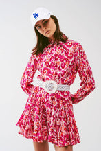 Load image into Gallery viewer, Pink Floral Print Mini Pleated Dress