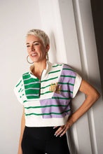 Load image into Gallery viewer, Striped 1/4 Zip Top with cap sleeve