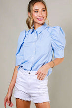 Load image into Gallery viewer, Collared Neck Short Puff Sleeve Striped Blouse VT81707