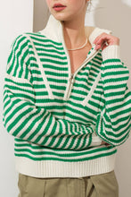 Load image into Gallery viewer, Preppy Californian Half-zip Striped Sweater-GREEN