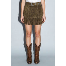 Load image into Gallery viewer, Vegan Suede Star Fringe Mini Skirt