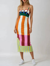 Load image into Gallery viewer, Color block stripes strappy sundress