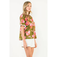 Load image into Gallery viewer, Button Down V-Neck Fringe Sleeve Floral Top