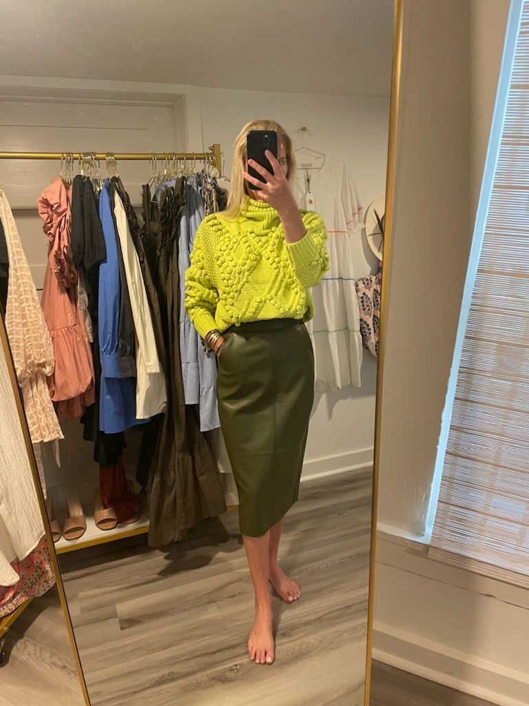 Green midi skirt leather best sale