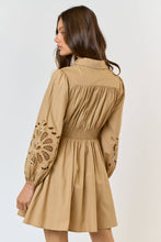 Load image into Gallery viewer, TAN BUTTON UP FLARED MINI DRESS
